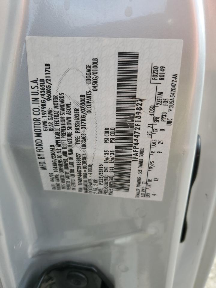 2002 Ford Mustang VIN: 1FAFP44472F189827 Lot: 92318115