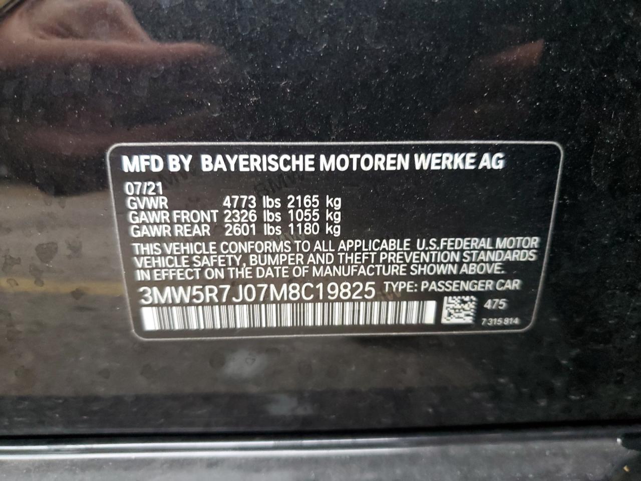 2021 BMW 330Xi VIN: 3MW5R7J07M8C19825 Lot: 93340145