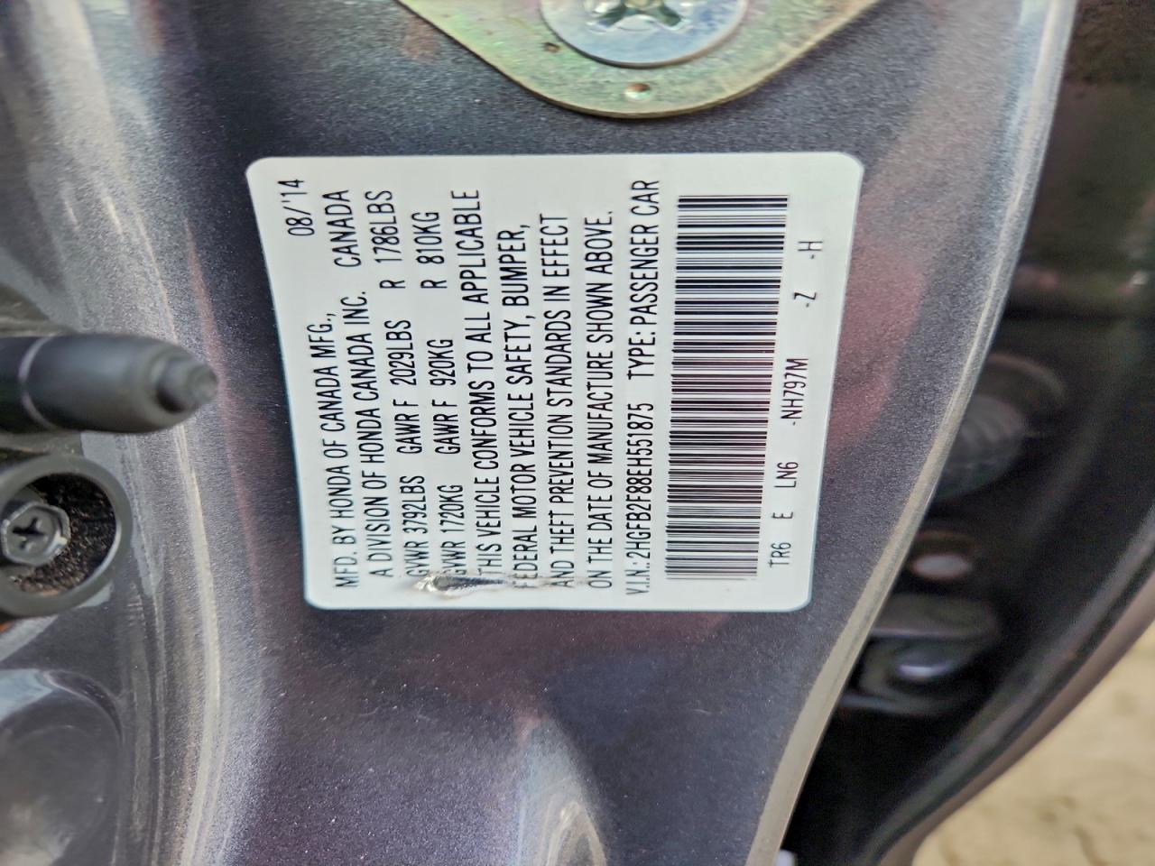 2014 Honda Civic Ex VIN: 2HGFB2F88EH551875 Lot: 94112735