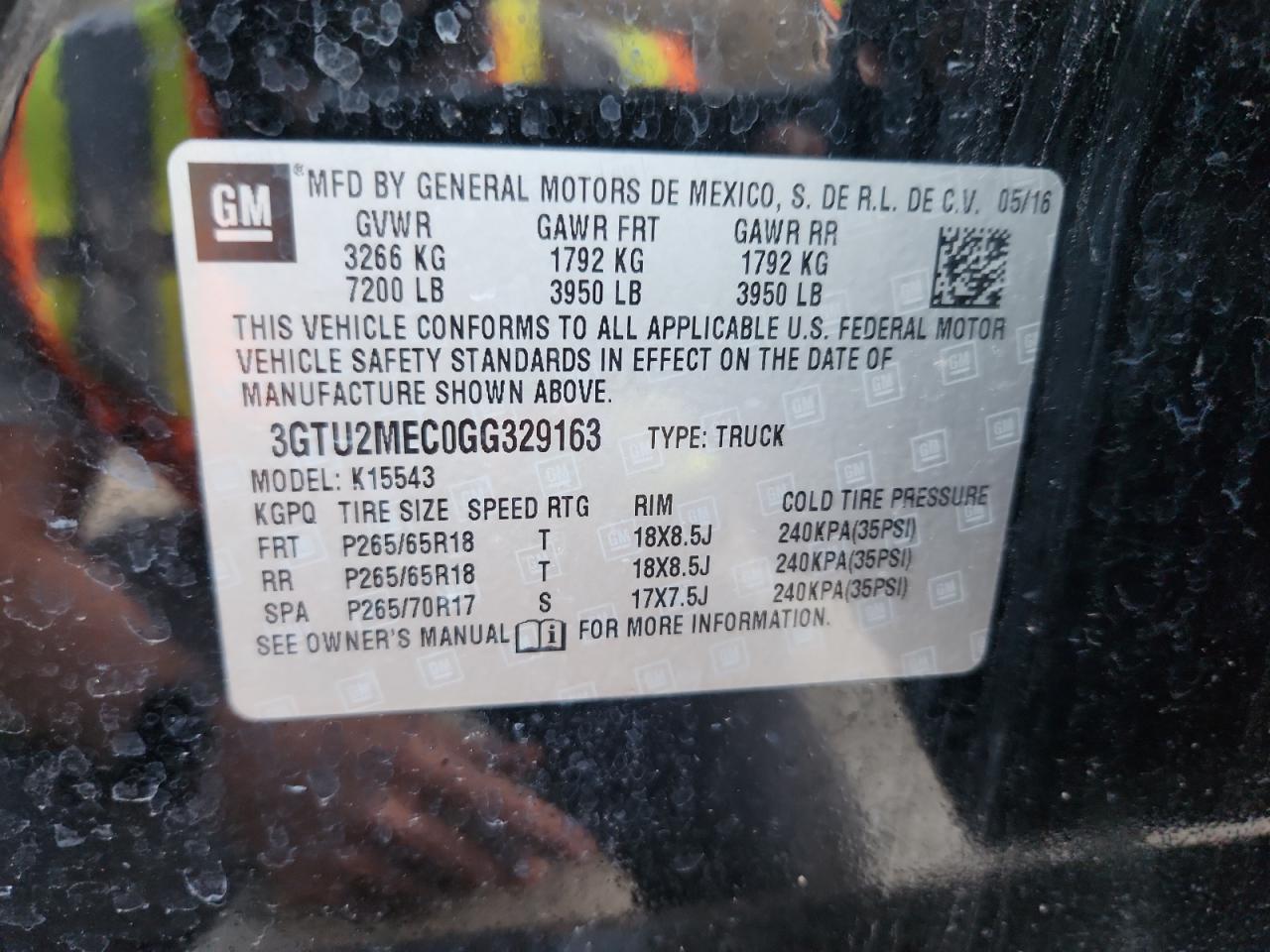 2016 GMC Sierra K1500 Sle VIN: 3GTU2MEC0GG329163 Lot: 91696605