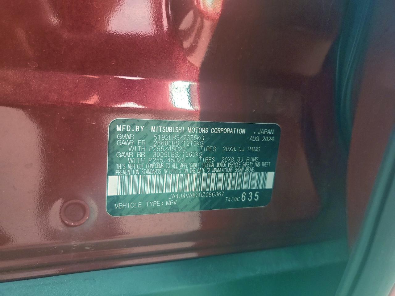 2024 Mitsubishi Outlander Se VIN: JA4J4VA83RZ086367 Lot: 93678835