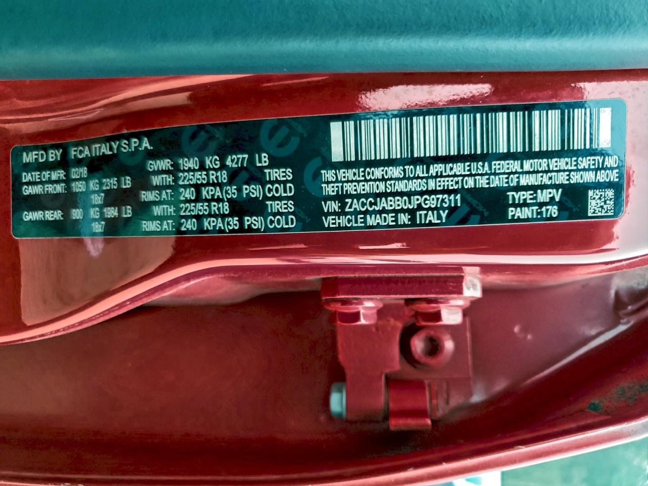 2018 Jeep Renegade Latitude VIN: ZACCJABB0JPG97311 Lot: 93727335