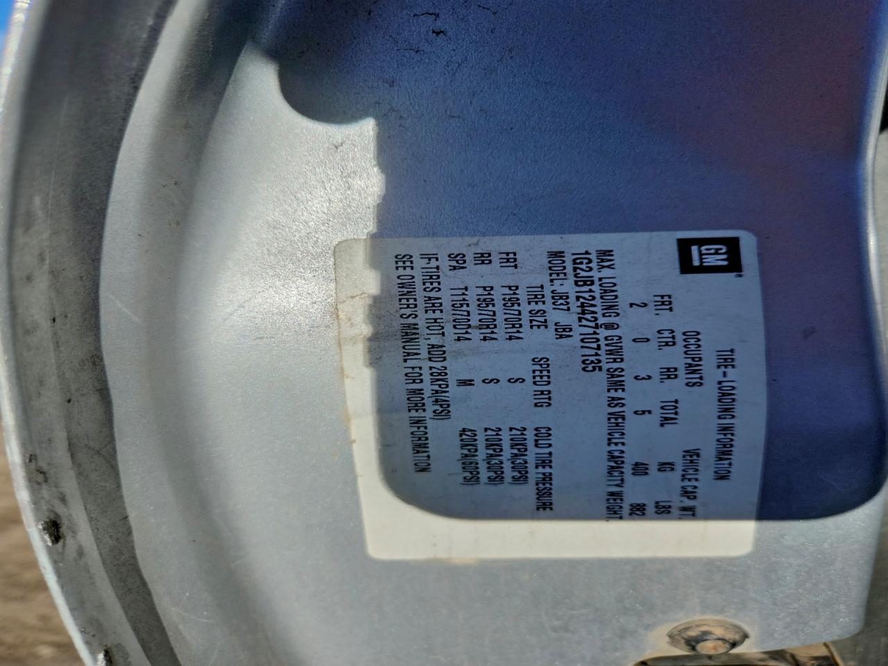 2002 Pontiac Sunfire Se VIN: 1G2JB124427107135 Lot: 93929895