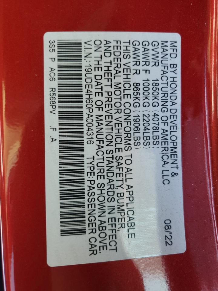 2023 Acura Integra A-Spec Tech VIN: 19UDE4H60PA004316 Lot: 93513385