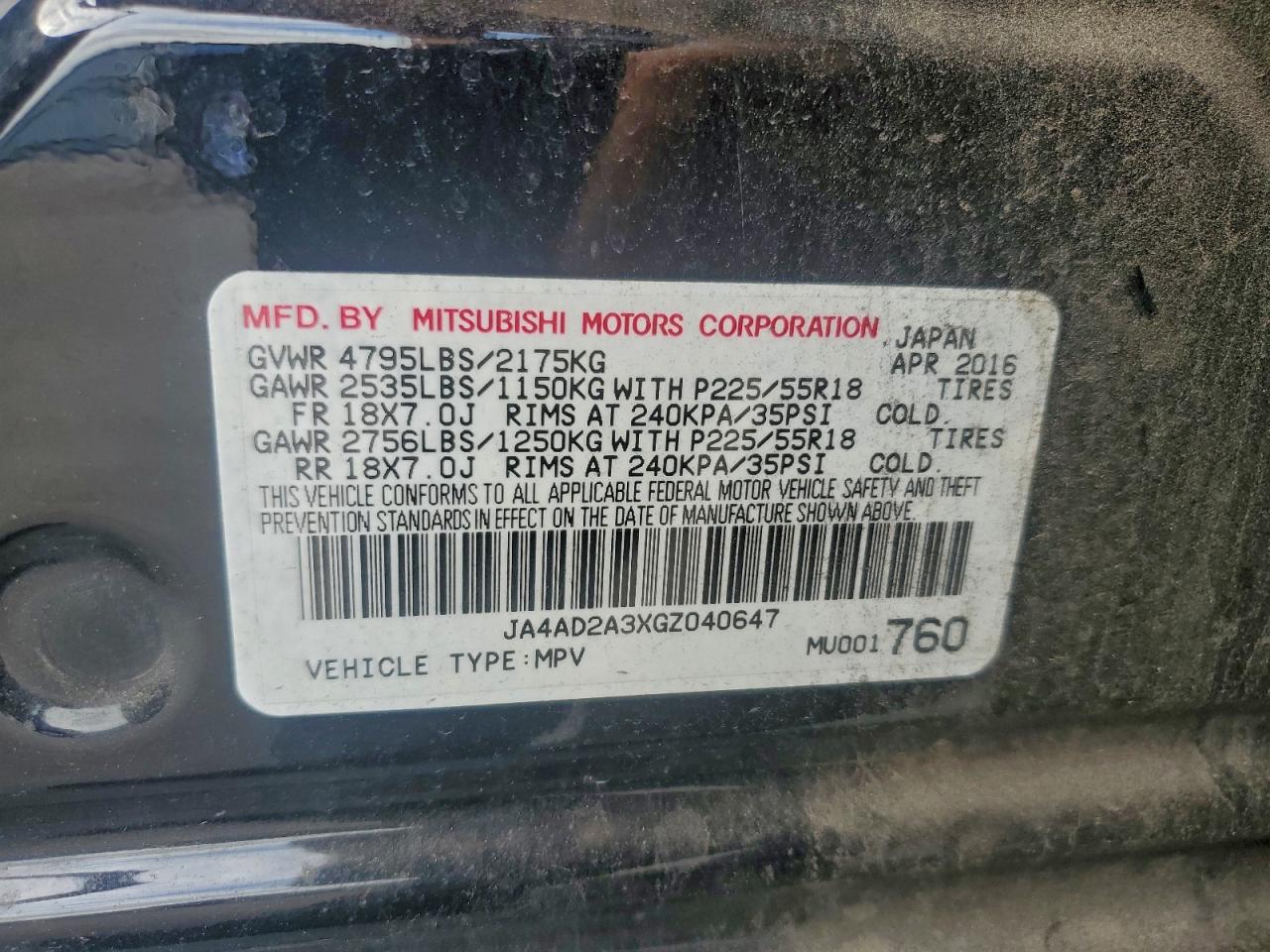 2016 Mitsubishi Outlander Es VIN: JA4AD2A3XGZ040647 Lot: 94114885