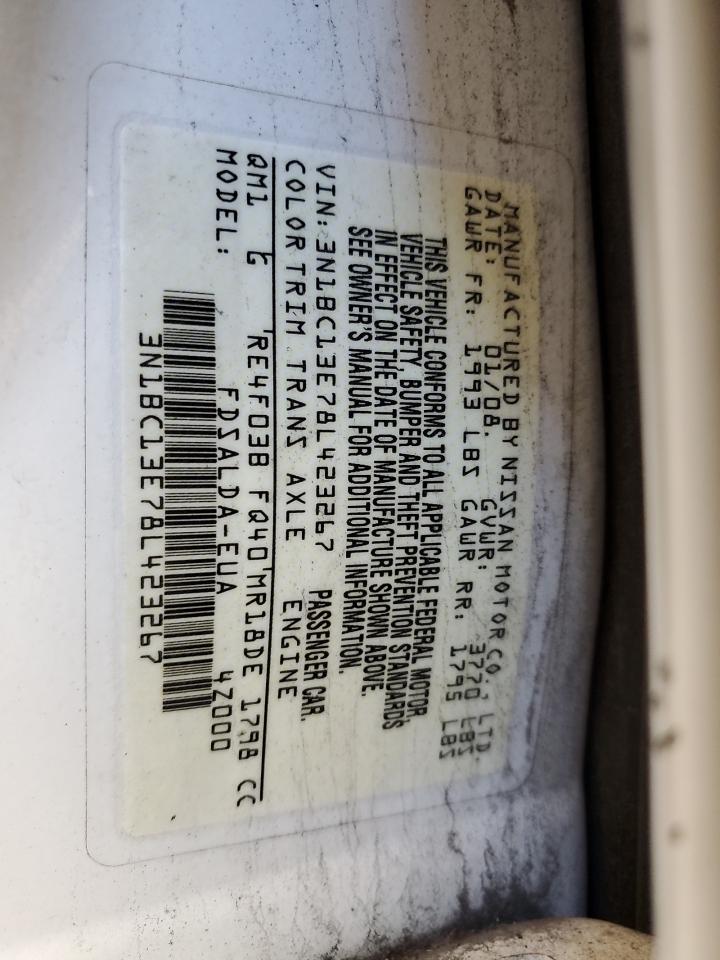 2008 Nissan Versa S VIN: 3N1BC13E78L423267 Lot: 92633905