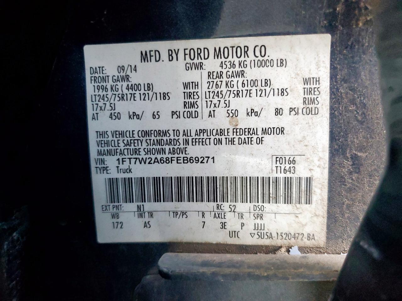 2015 Ford F250 Super Duty VIN: 1FT7W2A68FEB69271 Lot: 90346565