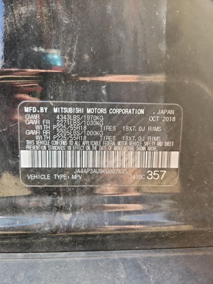 2019 Mitsubishi Outlander Sport Es VIN: JA4AP3AU9KU007635 Lot: 92112235