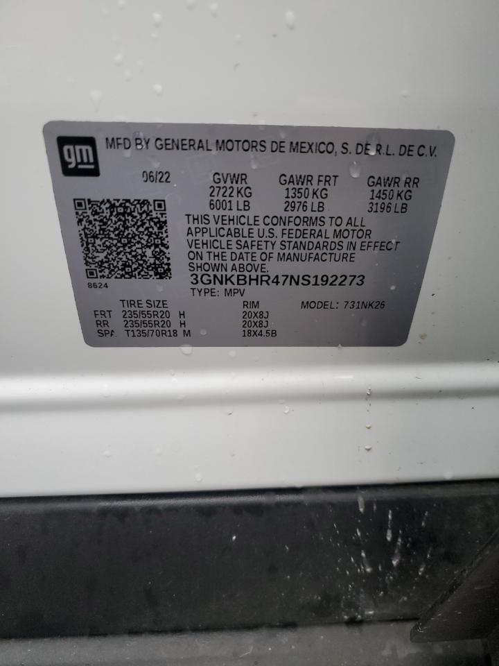 2022 Chevrolet Blazer 2Lt VIN: 3GNKBHR47NS192273 Lot: 93460455