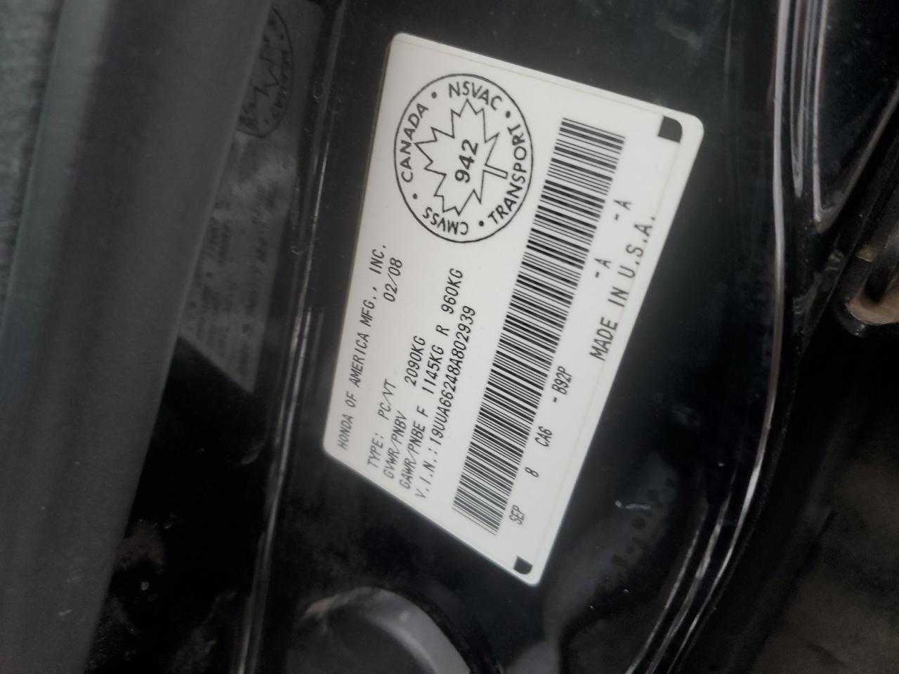 2008 Acura Tl VIN: 19UUA66248A802939 Lot: 92572765