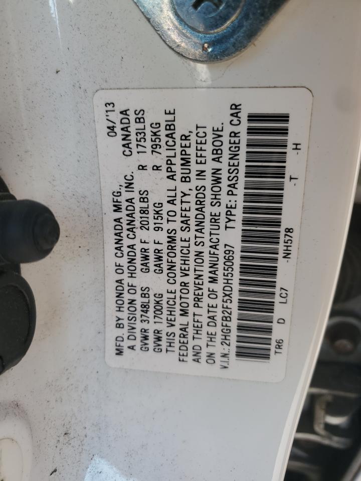 2013 Honda Civic Lx VIN: 2HGFB2F5XDH550697 Lot: 90956445