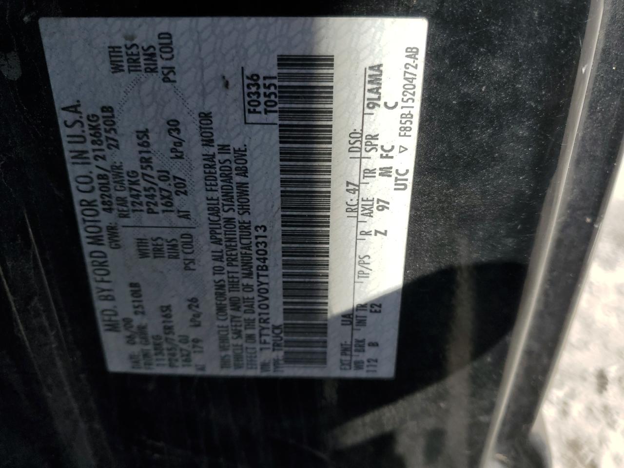 2000 Ford Ranger VIN: 1FTYR10V0YTB40313 Lot: 91619895