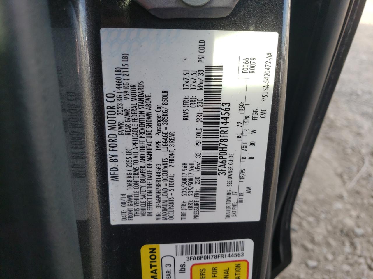 2015 Ford Fusion Se VIN: 3FA6P0H78FR144563 Lot: 92450505