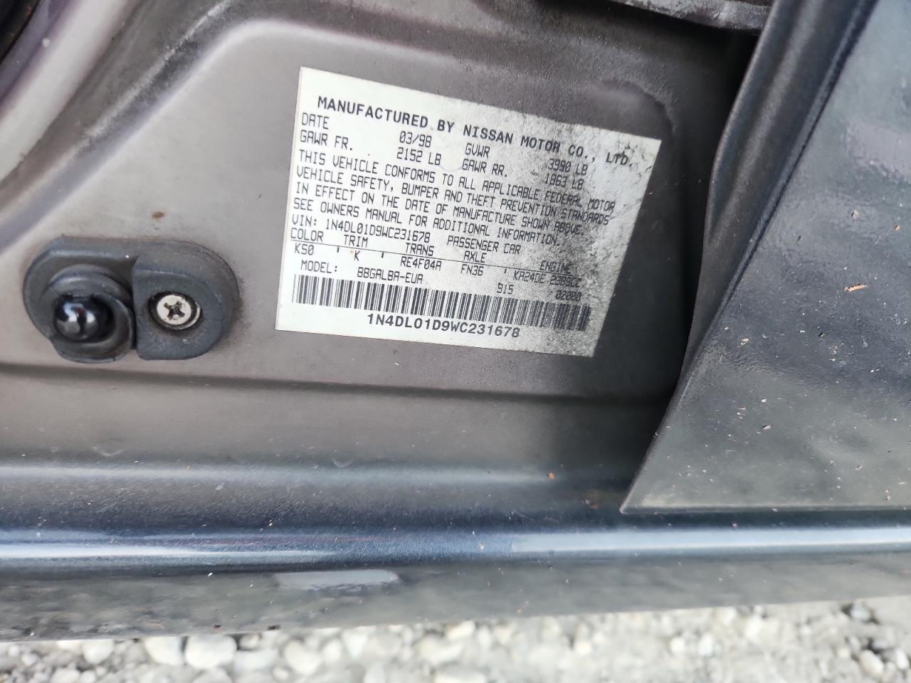 1998 Nissan Altima Xe VIN: 1N4DL01D9WC231678 Lot: 92891045