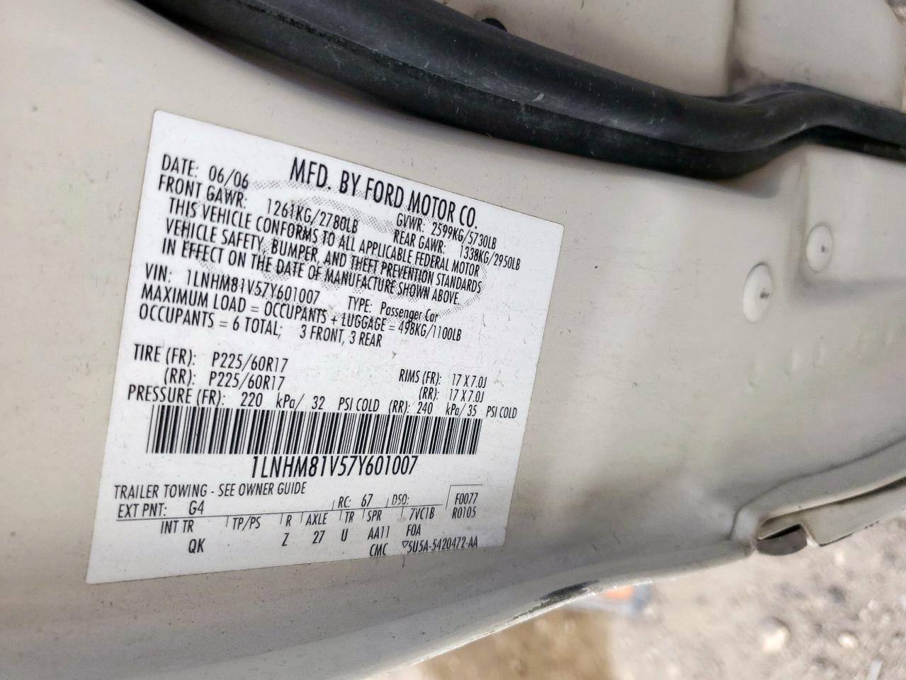 2007 Lincoln Town Car Signature VIN: 1LNHM81V57Y601007 Lot: 92258915