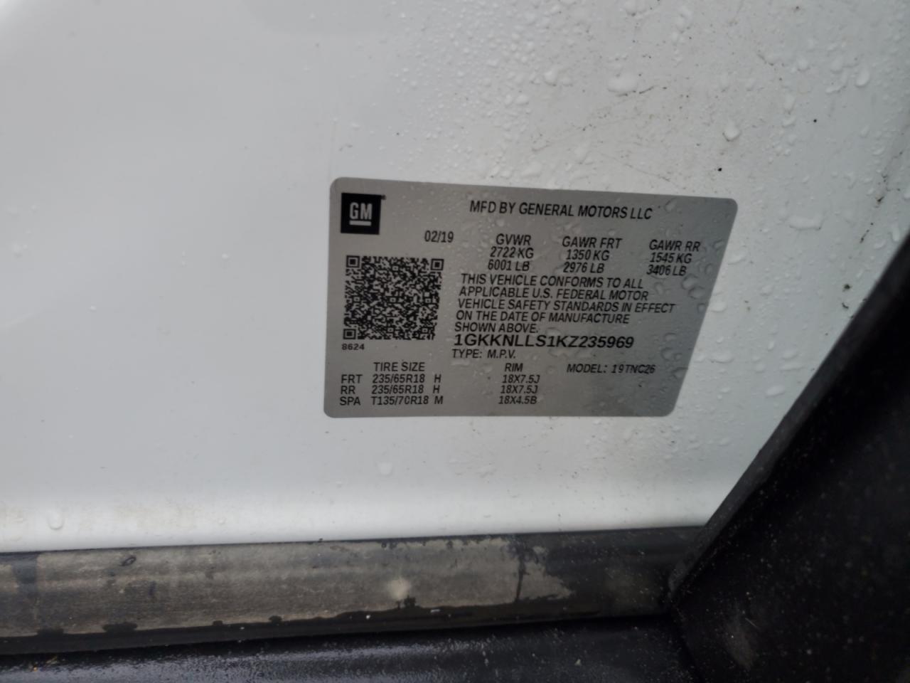 2019 GMC Acadia Sle VIN: 1GKKNLLS1KZ235969 Lot: 93176505