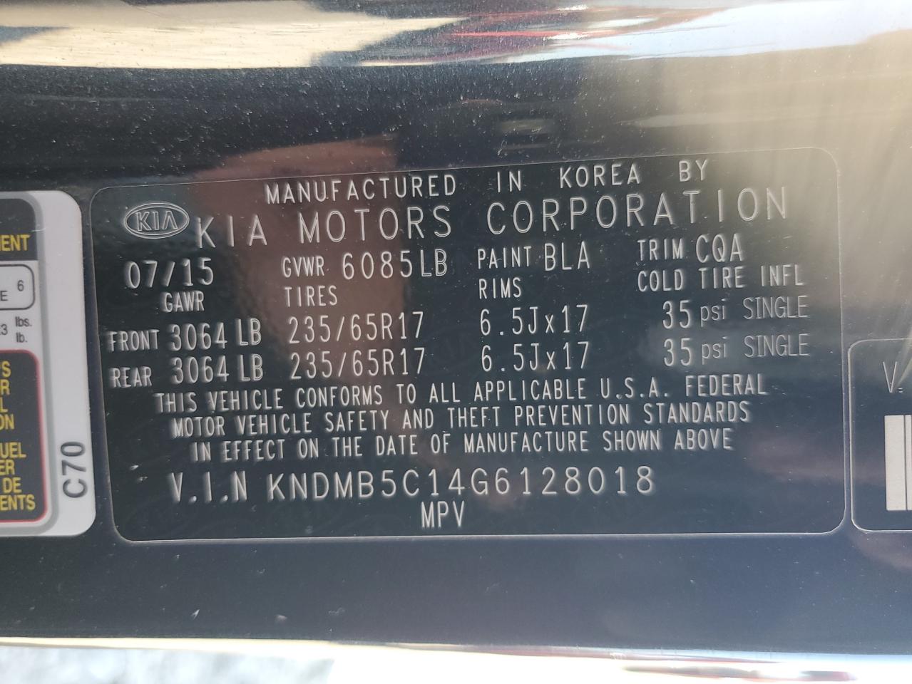 2016 Kia Sedona Lx VIN: KNDMB5C14G6128018 Lot: 92404485