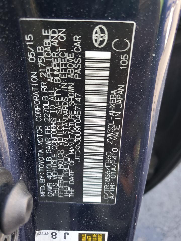 2015 Toyota Prius VIN: JTDKN3DU9F0457147 Lot: 91608655