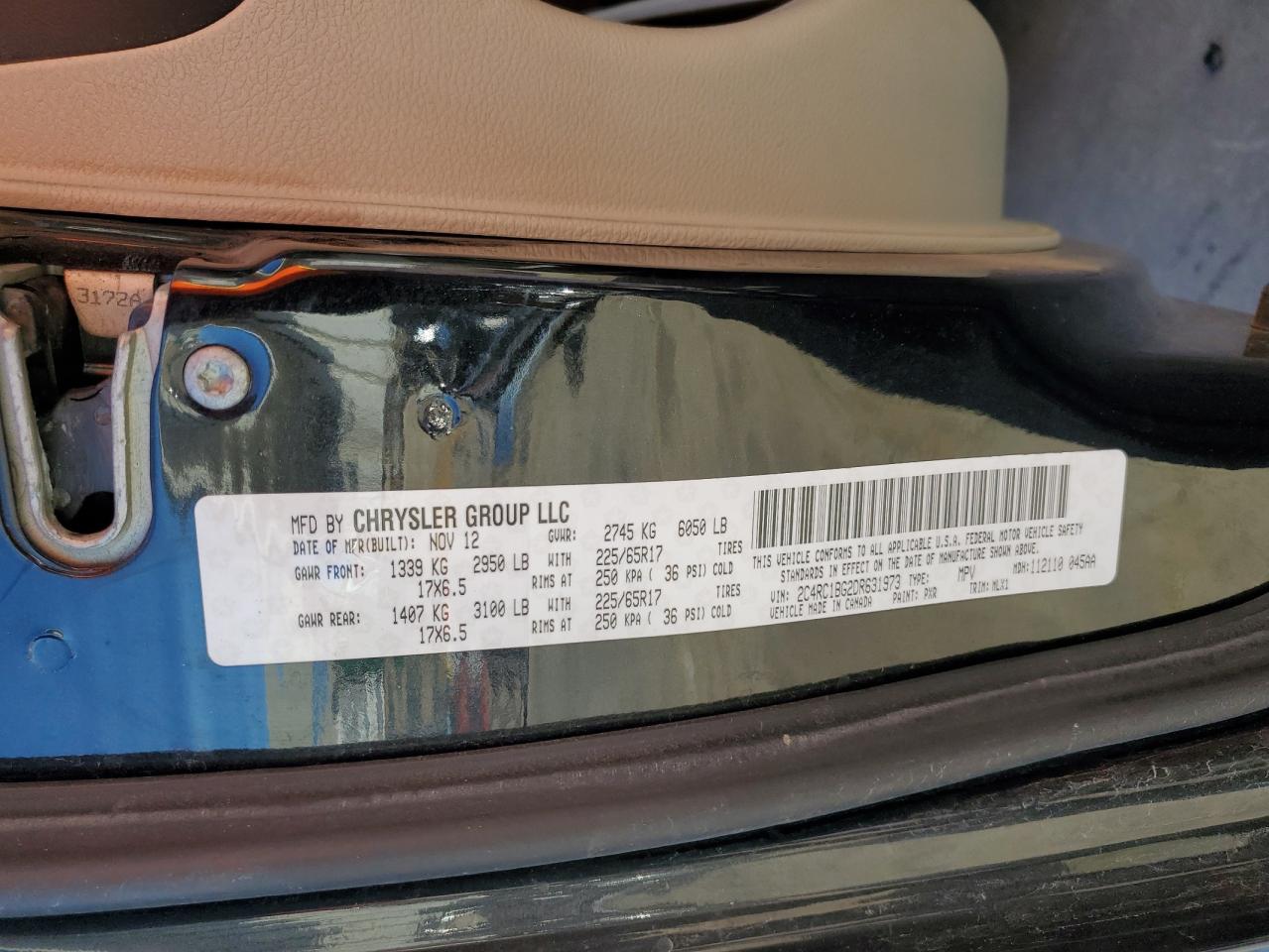 2013 Chrysler Town & Country Touring VIN: 2C4RC1BG2DR631973 Lot: 91800395