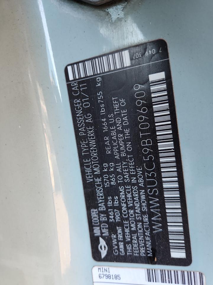 2011 Mini Cooper VIN: WMWSU3C59BT096909 Lot: 93625605
