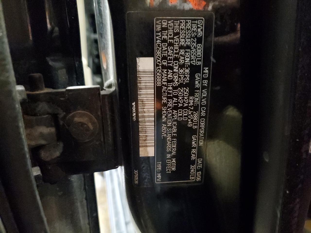 2007 Volvo Xc90 3.2 VIN: YV4CZ982X71356888 Lot: 93301725