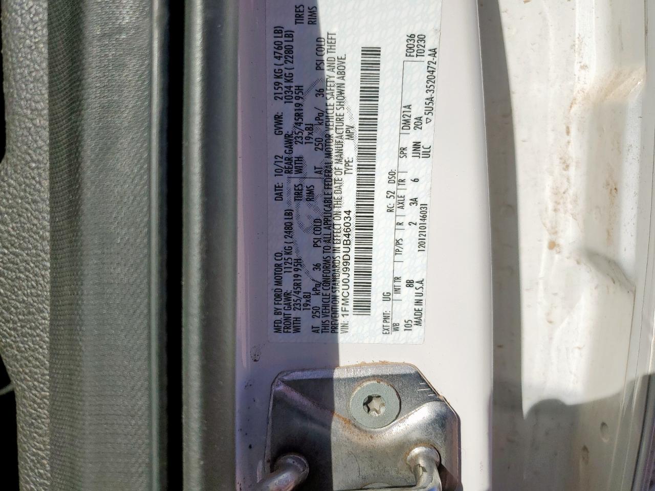 2013 Ford Escape Titanium VIN: 1FMCU0J99DUB46034 Lot: 92912775