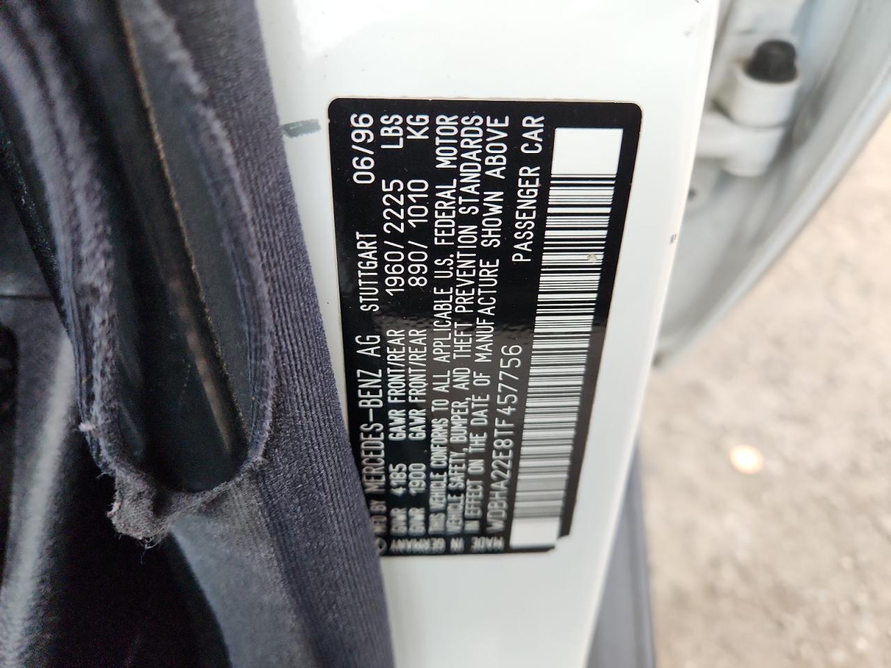 1996 Mercedes-Benz C 220 VIN: WDBHA22E8TF457756 Lot: 92904255