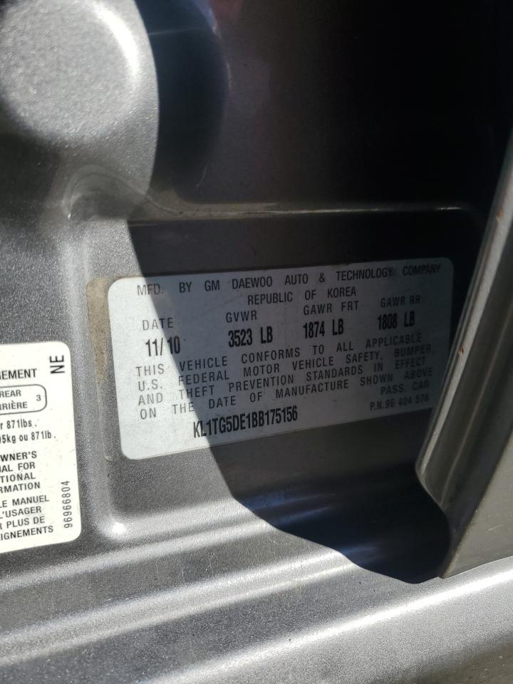 2011 Chevrolet Aveo Lt VIN: KL1TG5DE1BB175156 Lot: 93076725