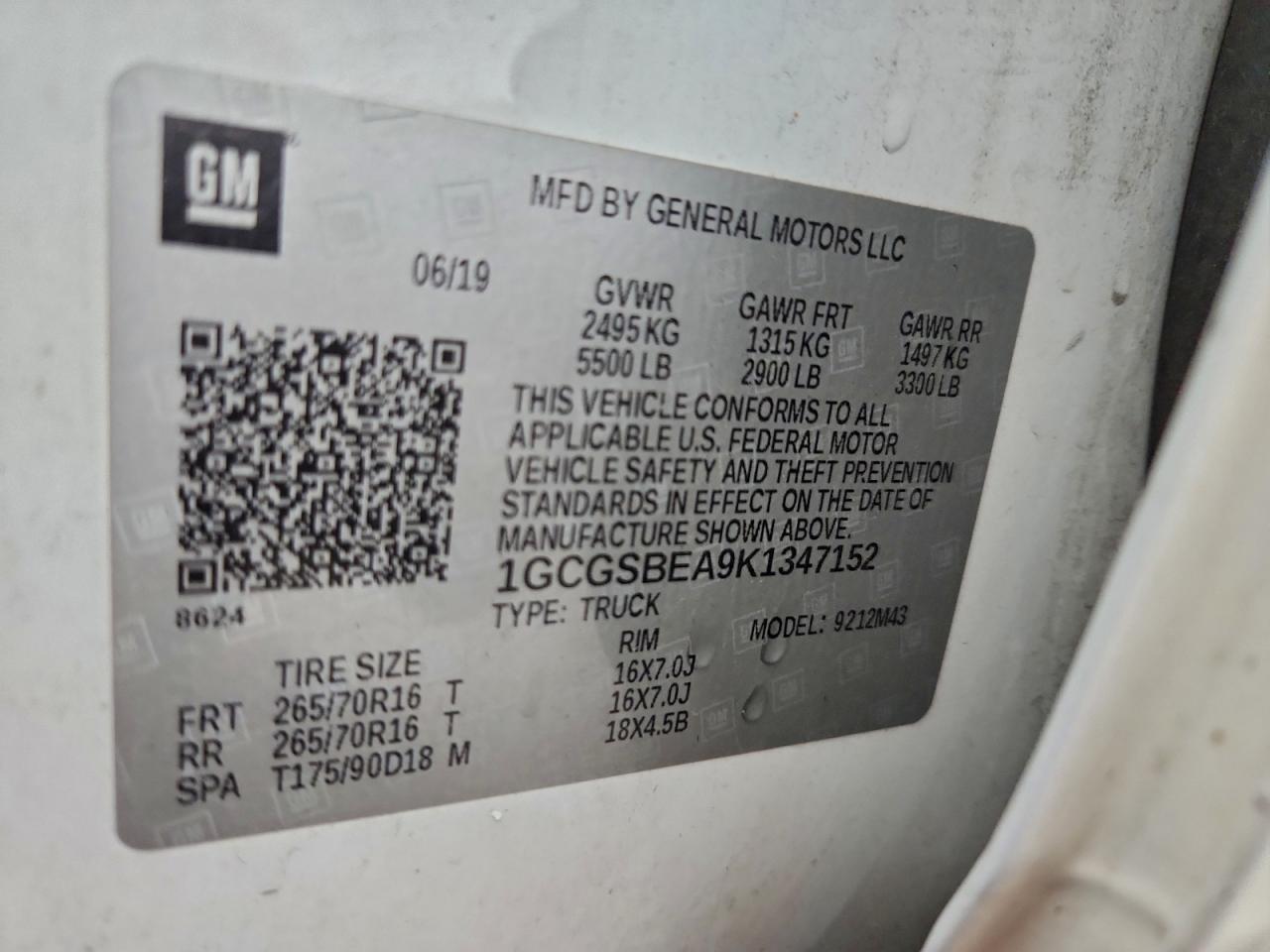 2019 Chevrolet Colorado VIN: 1GCGSBEA9K1347152 Lot: 93280735