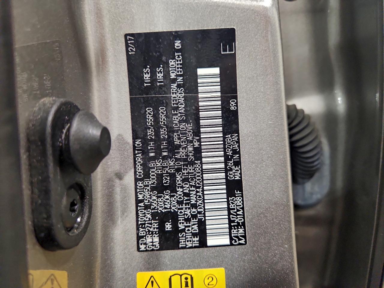 2018 Lexus Rx 350 L VIN: JTJDZKCA4J2000884 Lot: 94405415