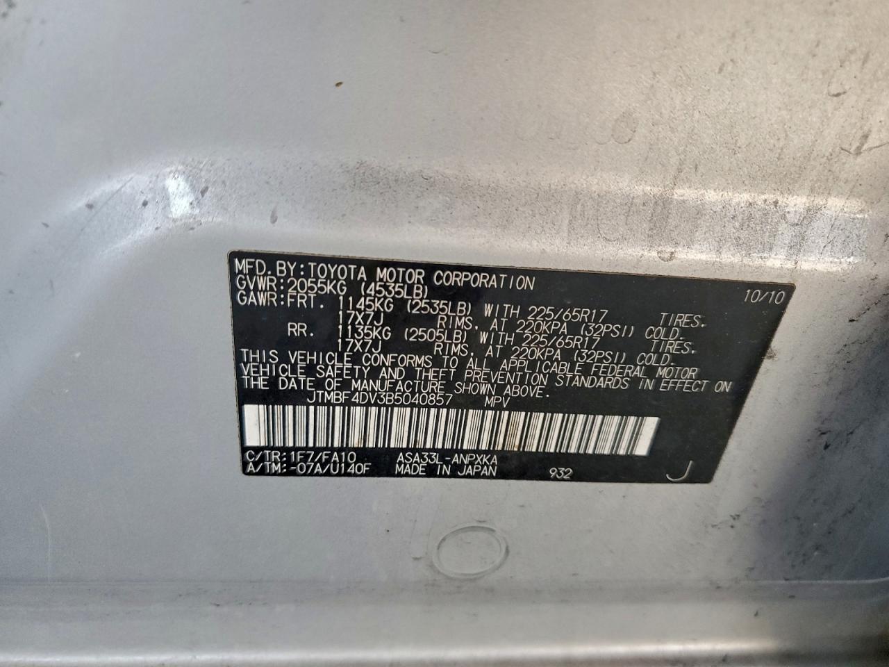 2011 Toyota Rav4 VIN: JTMBF4DV3B5040857 Lot: 94314075