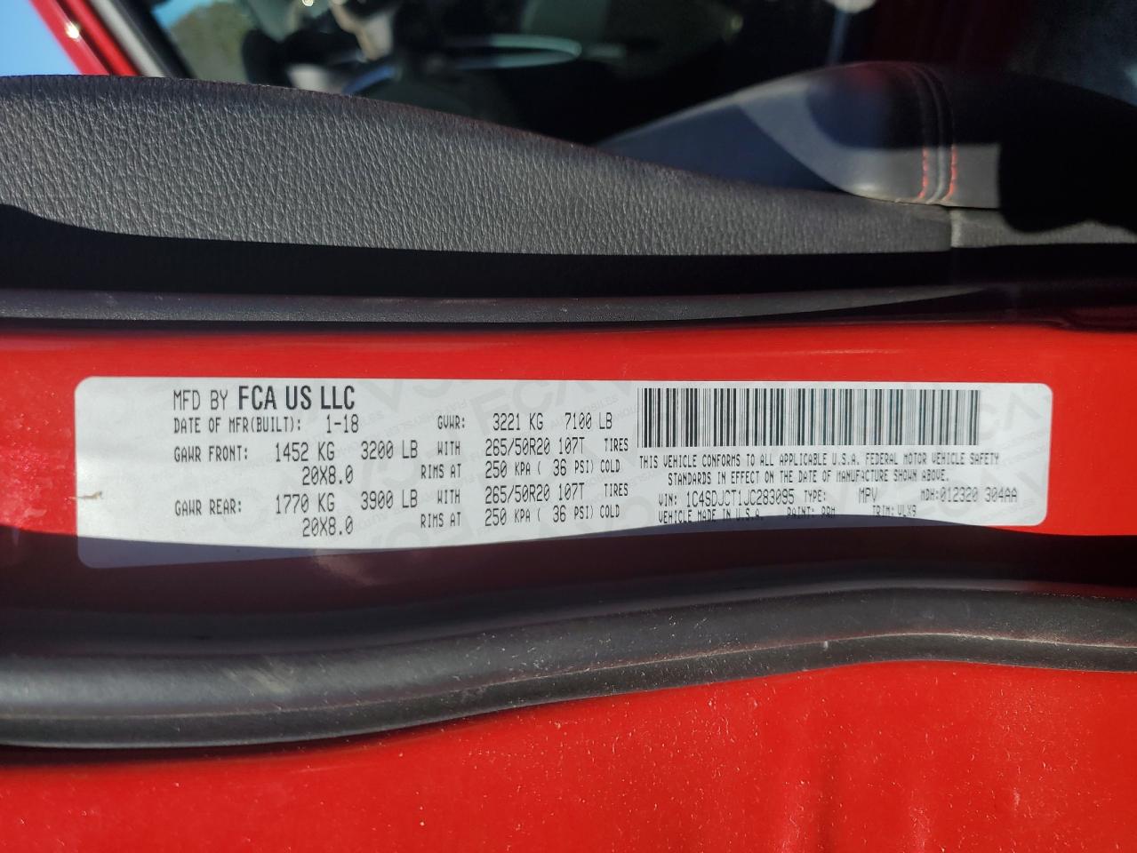 2018 Dodge Durango R/T VIN: 1C4SDJCT1JC283095 Lot: 91870625