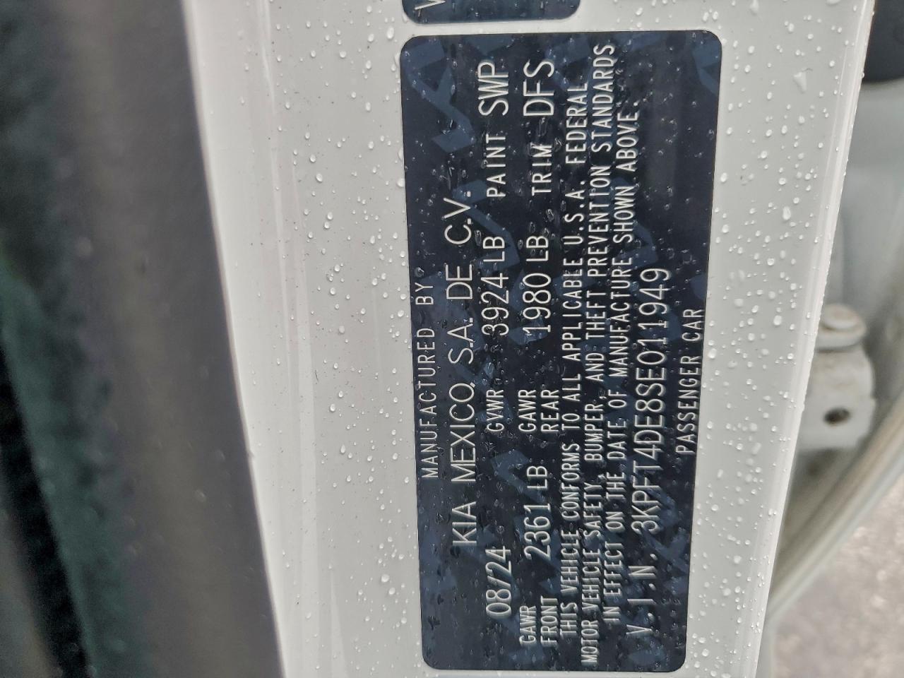 2025 Kia K4 Lx VIN: 3KPFT4DE8SE011949 Lot: 93241915