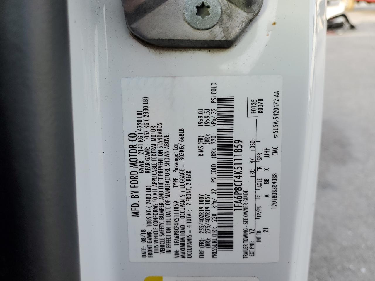 2019 Ford Mustang Gt VIN: 1FA6P8CF4K5111859 Lot: 91446005