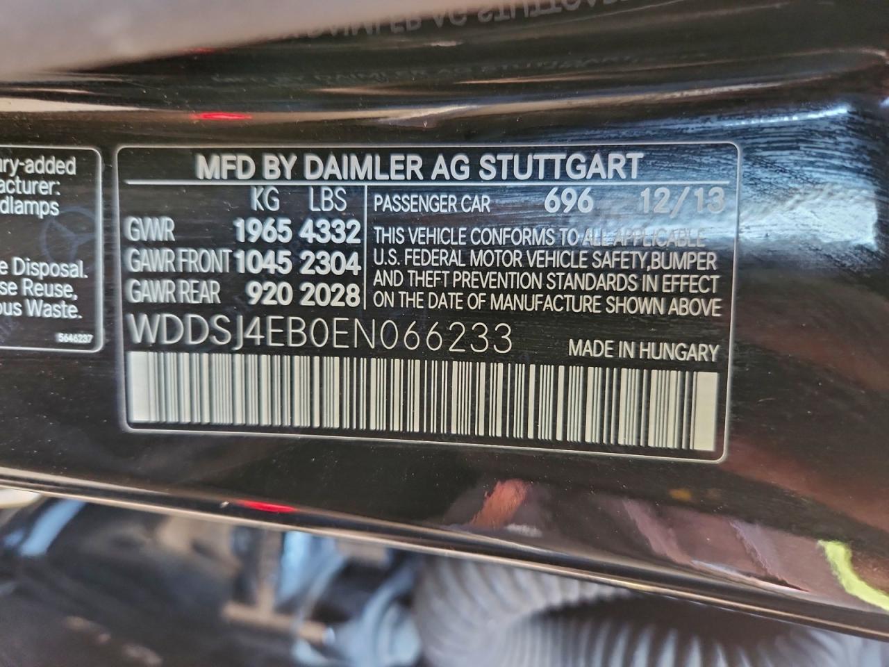 2014 Mercedes-Benz Cla 250 VIN: WDDSJ4EB0EN066233 Lot: 94528655