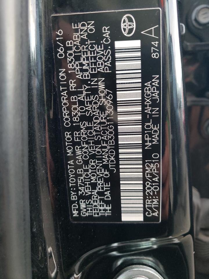 2016 Toyota Prius C VIN: JTDKDTB30G1130967 Lot: 93309545