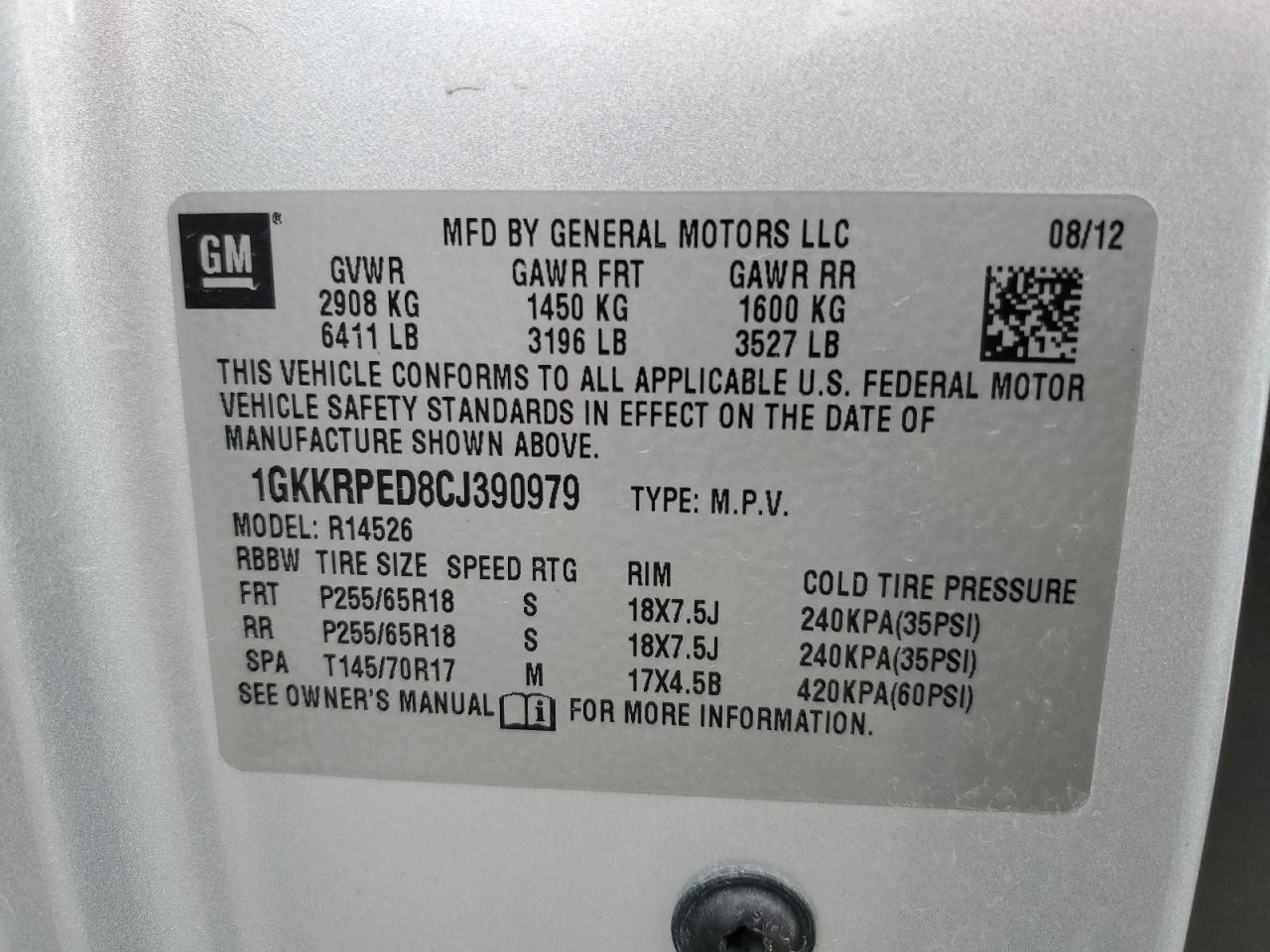 2012 GMC Acadia Sle VIN: 1GKKRPED8CJ390979 Lot: 91561815