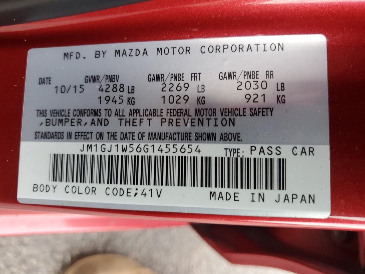 2016 Mazda 6 Grand Touring VIN: JM1GJ1W56G1455654 Lot: 91972375