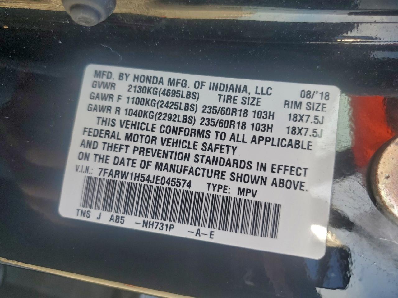 2018 Honda Cr-V Ex VIN: 7FARW1H54JE045574 Lot: 94705075