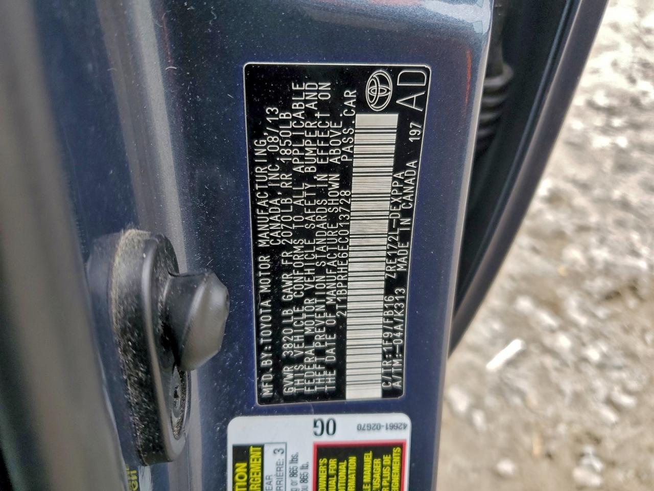 2014 Toyota Corolla Eco VIN: 2T1BPRHE6EC013728 Lot: 94411135