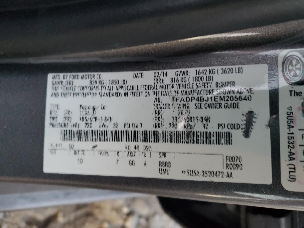 2014 Ford Fiesta Se VIN: 3FADP4BJ1EM205640 Lot: 92269105