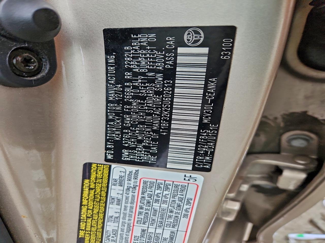 2005 Toyota Camry Le VIN: 4T1BF32K25U602613 Lot: 94171265