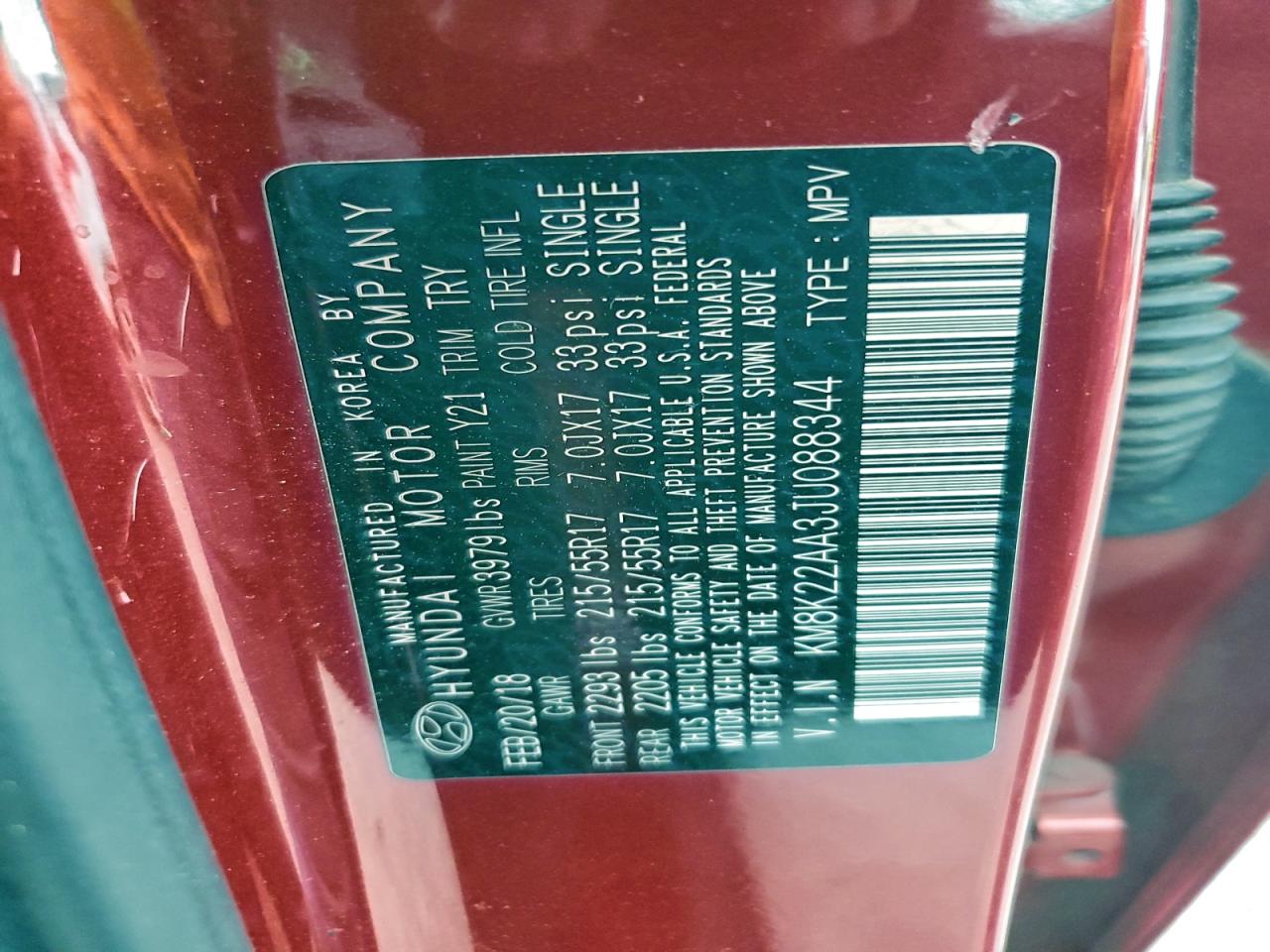 2018 Hyundai Kona Sel VIN: KM8K22AA3JU088344 Lot: 94039505