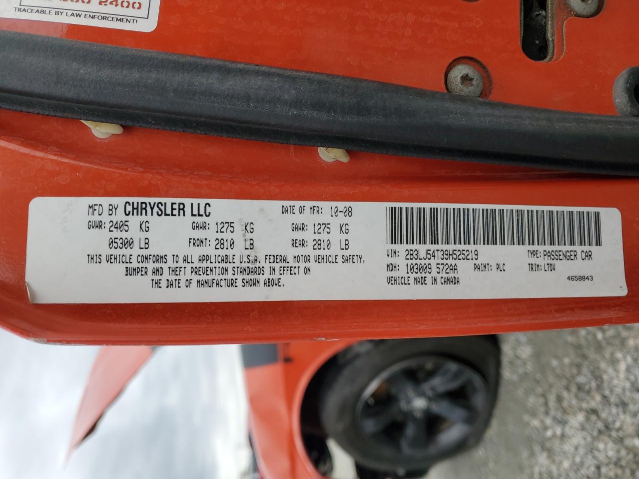 2009 Dodge Challenger R/T VIN: 2B3LJ54T39H525219 Lot: 93319265