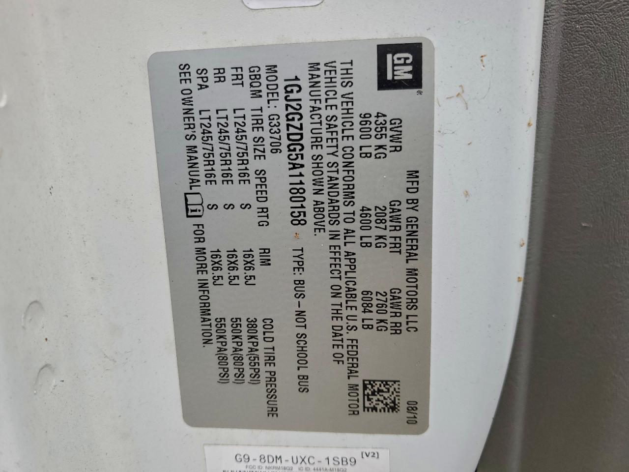 2010 GMC Savana G3500 Ls VIN: 1GJ2GZDG5A1180158 Lot: 91743295