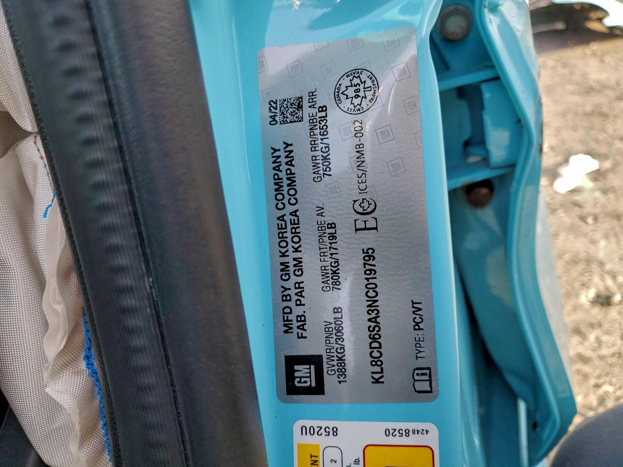 2022 Chevrolet Spark 1Lt VIN: KL8CD6SA3NC019795 Lot: 93397915