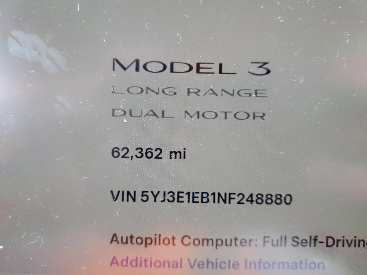 2022 Tesla Model 3 VIN: 5YJ3E1EB1NF248880 Lot: 92228455