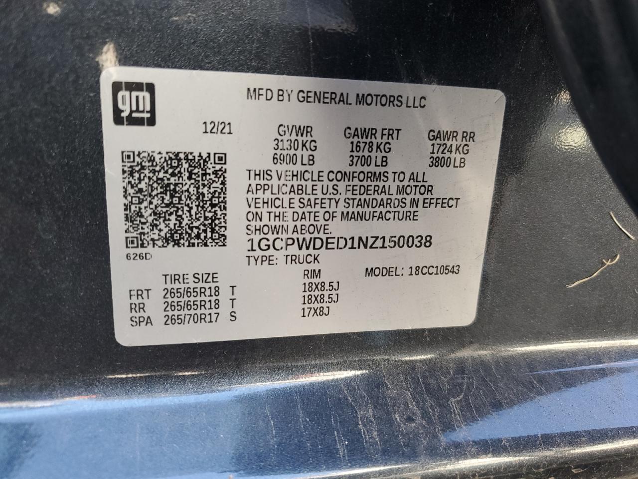 2022 Chevrolet Silverado Ltd C1500 Rst VIN: 1GCPWDED1NZ150038 Lot: 93769305