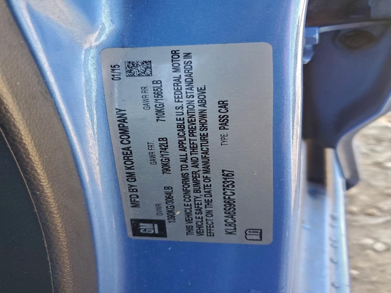 2015 Chevrolet Spark Ls VIN: KL8CA6S96FC753167 Lot: 92736825