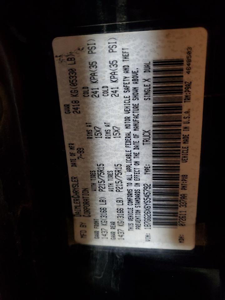 2000 Dodge Dakota VIN: 1B7GG26X6YS545792 Lot: 93241385